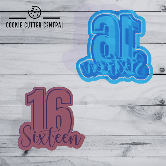 16 Cursive with Number Text Cookie Cutter and Embosser - 8cm x 8.4cm