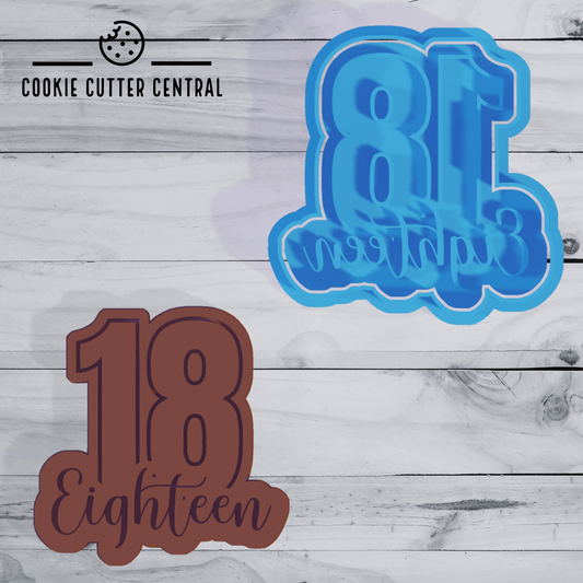 18 Cursive with Number Text Cookie Cutter and Embosser - 8cm x 7.9cm