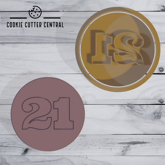 21 (21st Birthday) Cookie Cutter and Embosser - 6.5cm Round