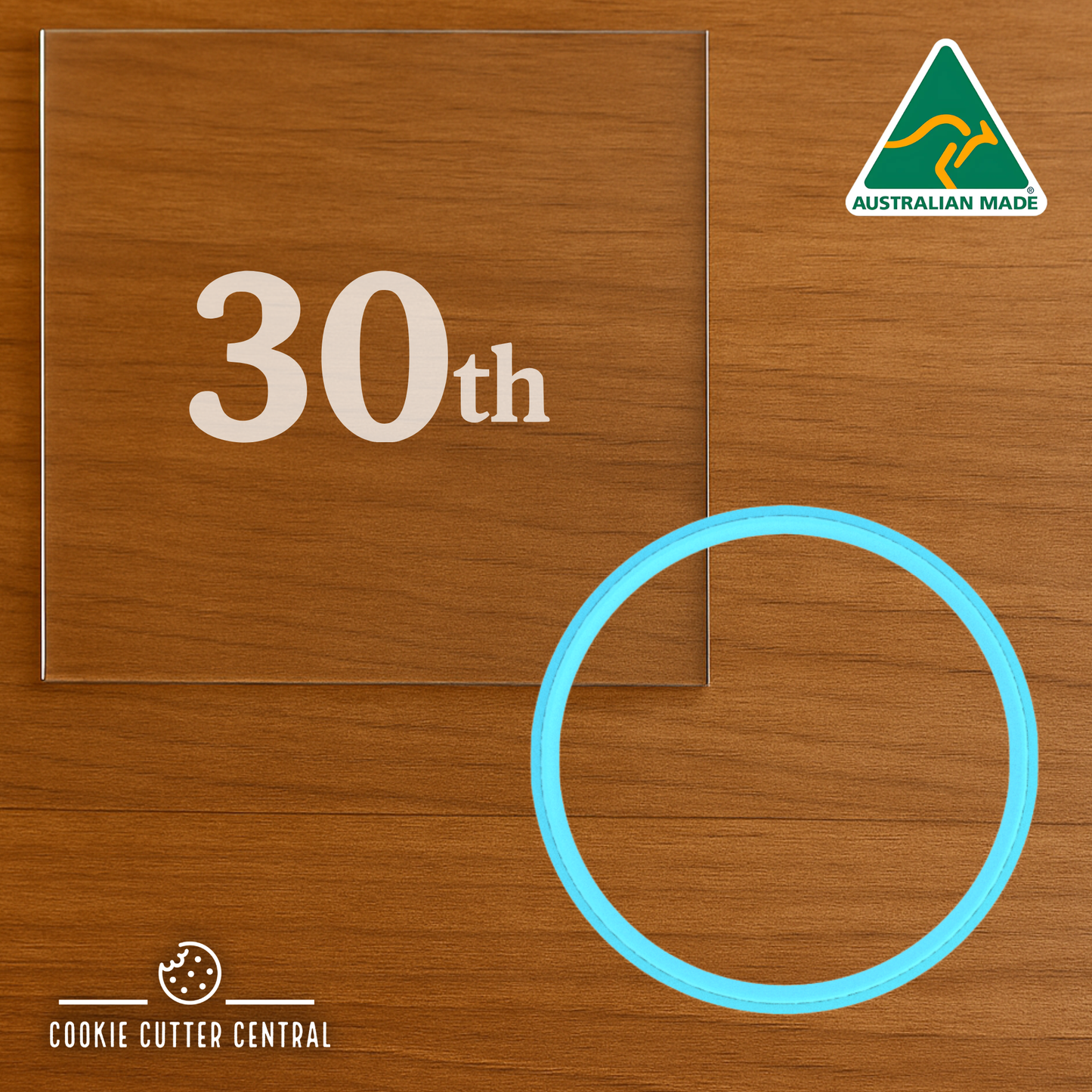 30th (Design 2) Cookie Cutter and Acrylic Debosser - 6.5cm Round