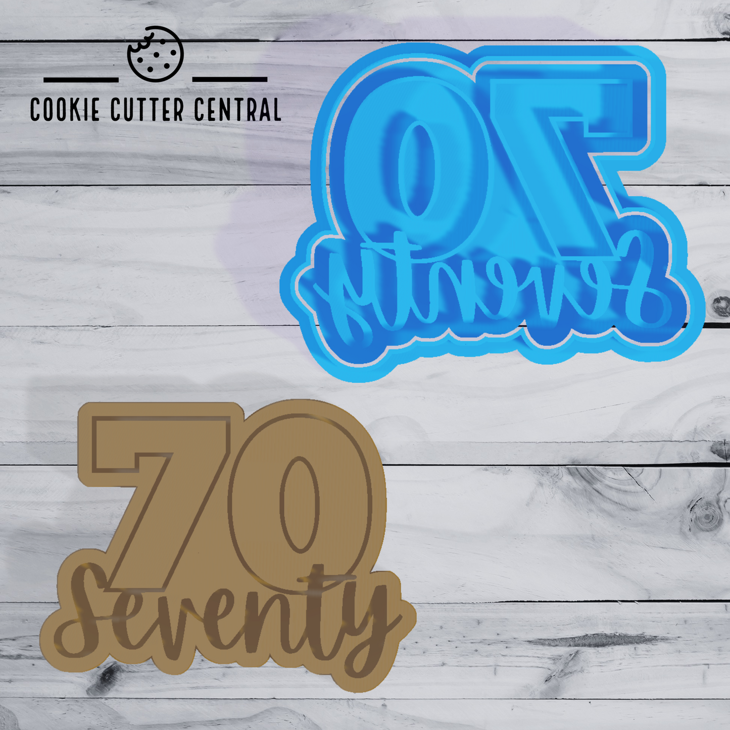 70 Cursive with Number Text Cookie Cutter and Embosser - 8cm x 10.3cm
