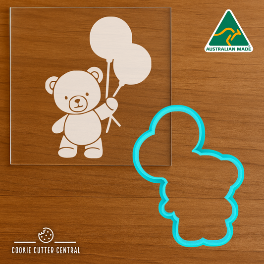 Teddy Bear with Balloons Cookie Cutter and Acrylic Debosser - 8.5cm x 6.5cm