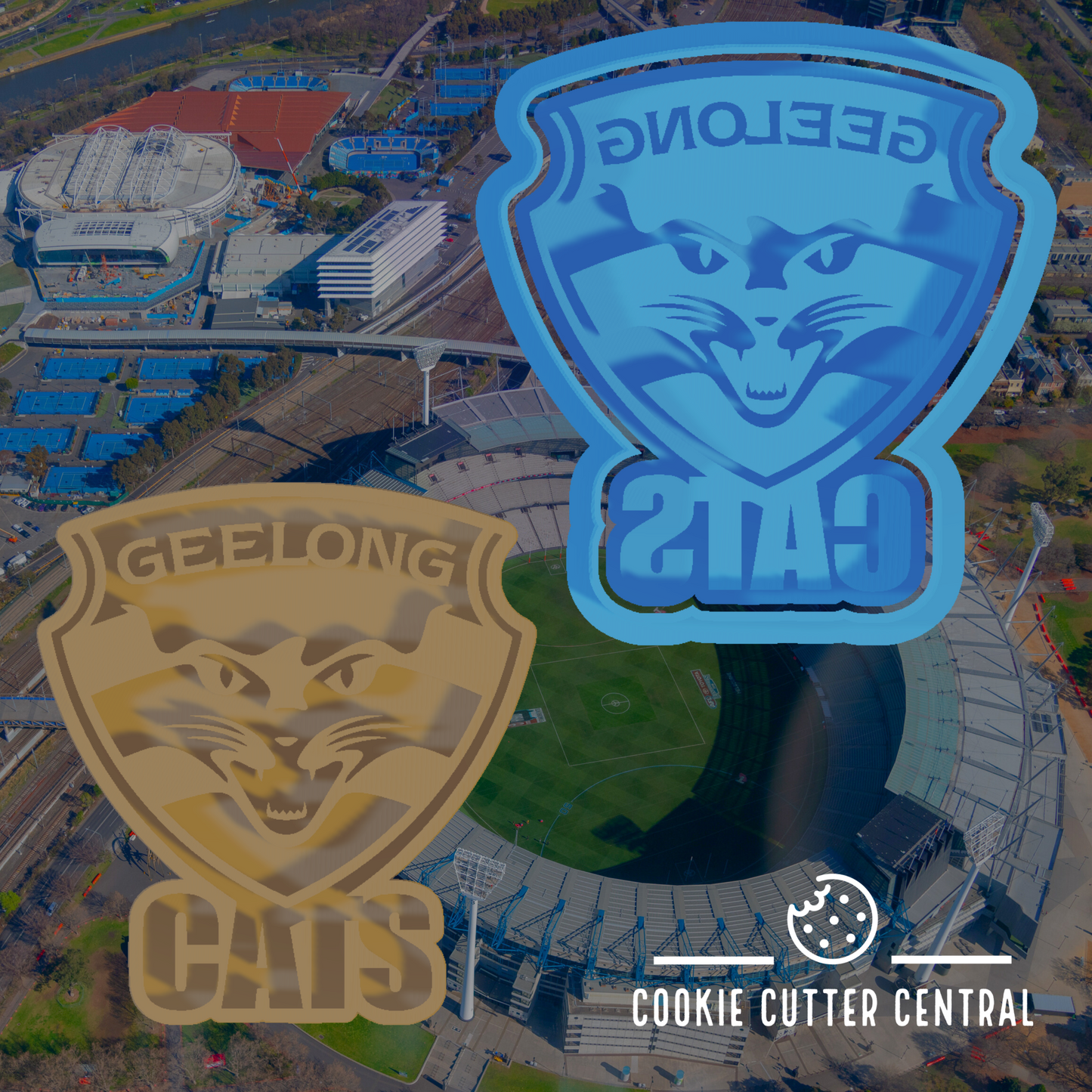 AFL Geelong Cats Cookie Cutter and Embosser - 7cm x 6.5cm