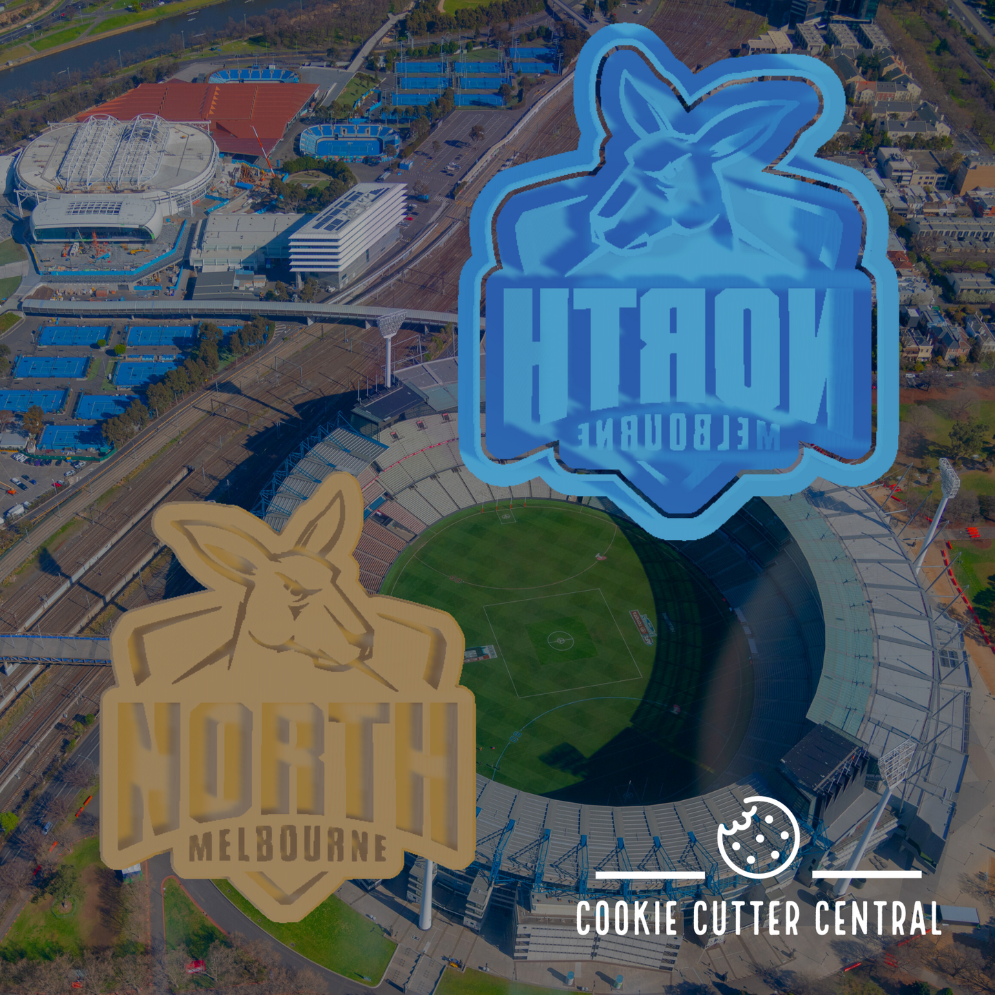 AFL North Melbourne Logo Cookie Cutter and Embosser - 8.6cm x 7.2cm