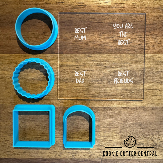 "BEST" Assorted Message Pack Acrylic Debosser & Mini Cookie Cutter Set