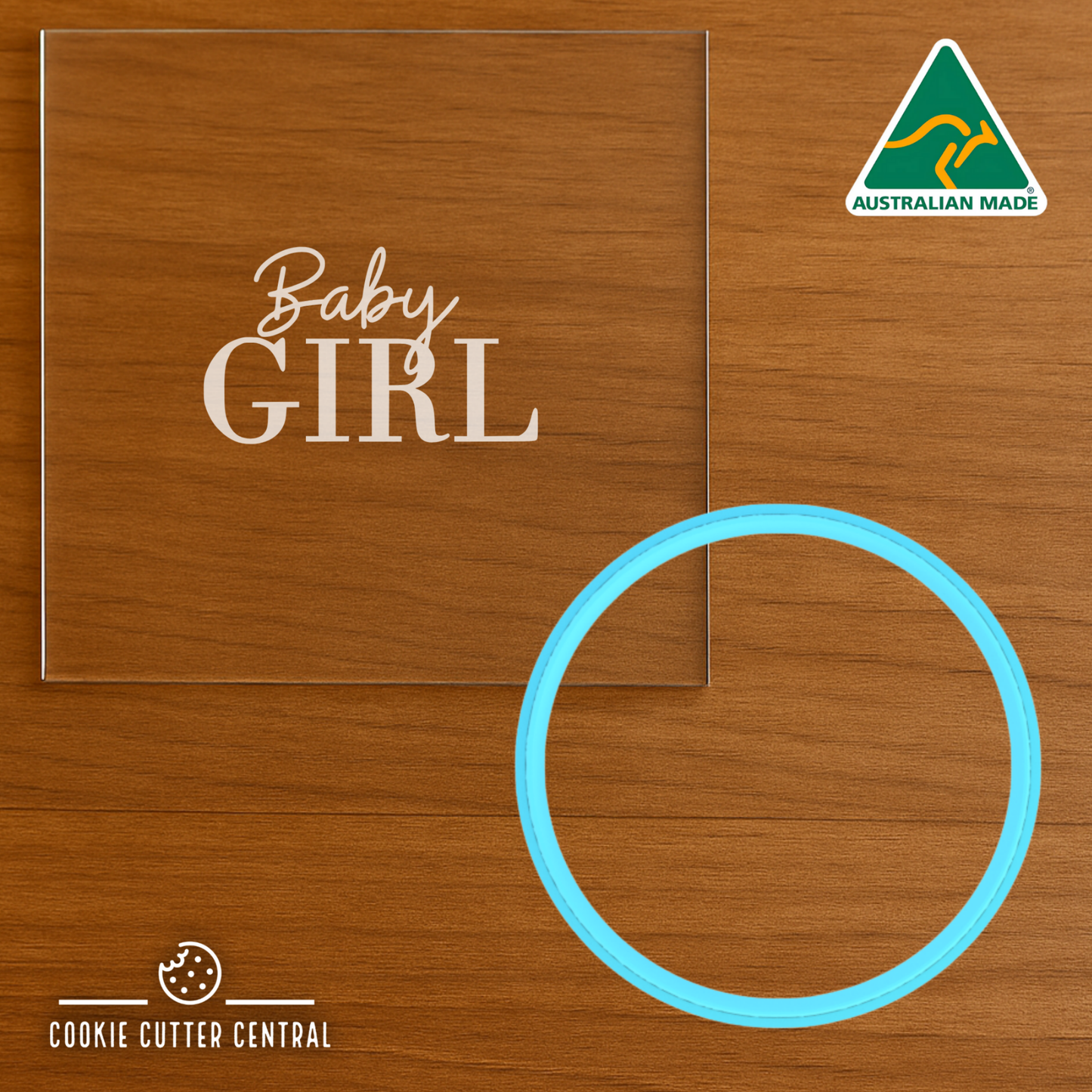 Baby Girl Cookie Cutter and Acrylic Debosser - 6.5cm Round