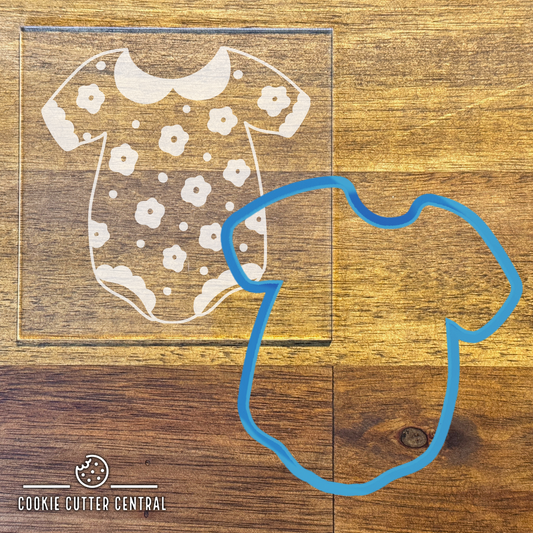 Baby Frilly Romper Cookie Cutter and Acrylic Debosser - 9.24cm x 9.5cm