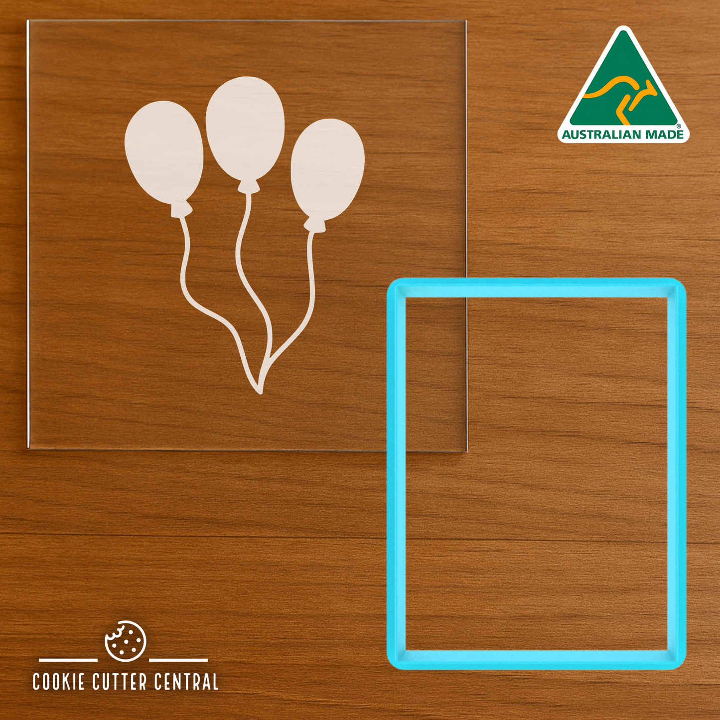 Balloons in Rectangle Cookie Cutter and Acrylic Debosser - 8cm x 5.9cm