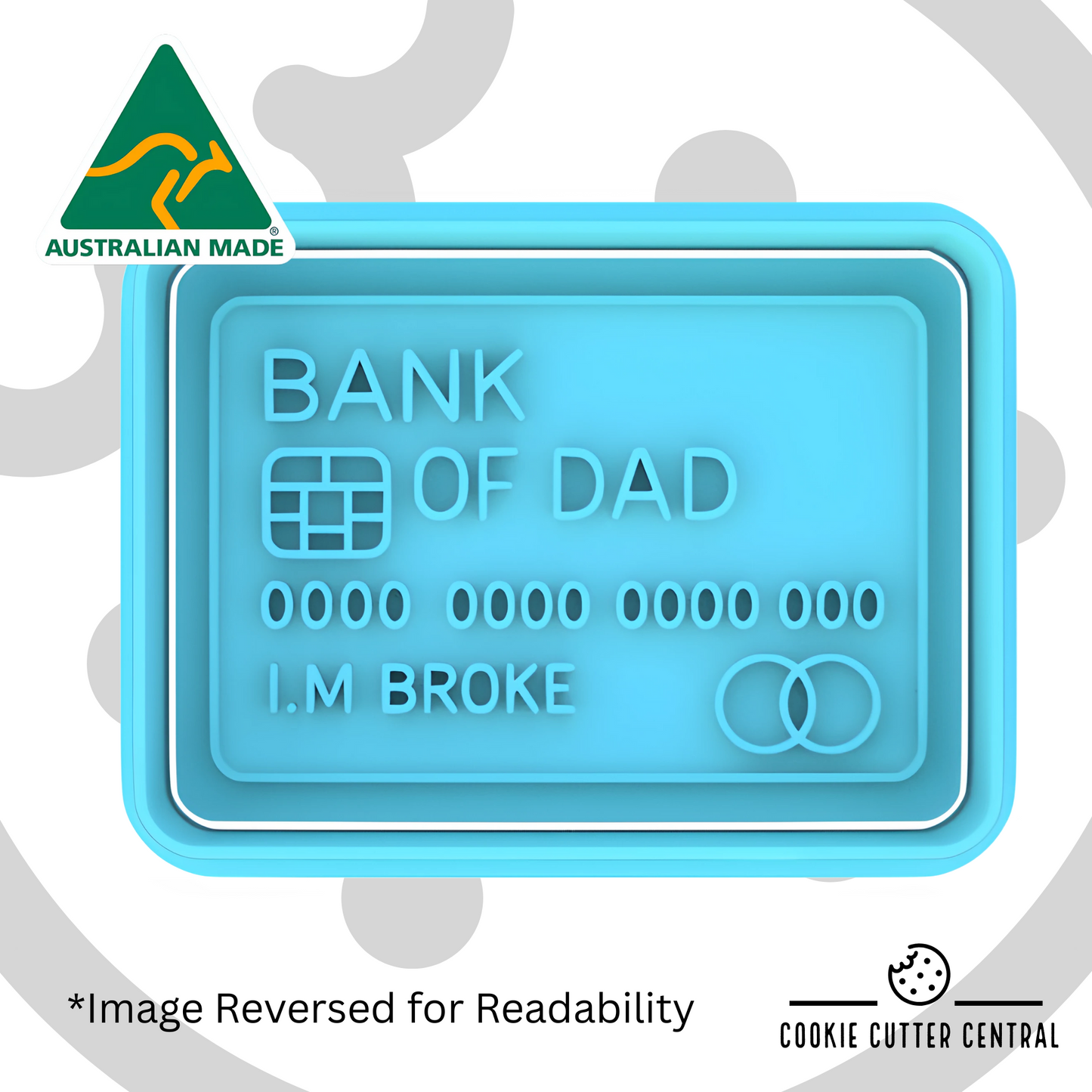 Bank of Dad Credit Card Cookie Cutter and Embosser - 4.9cm x 6.8cm