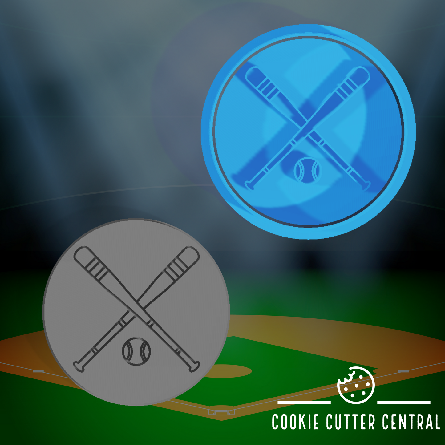 Baseball Bats and Ball Cookie Cutter and Embosser - 6.5cm Round