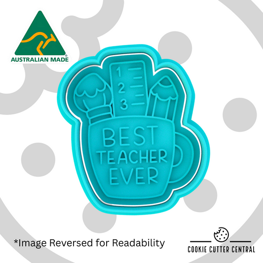 Best Teacher Cup Cookie Cutter and Embosser - 7.2cm x 6.6cm
