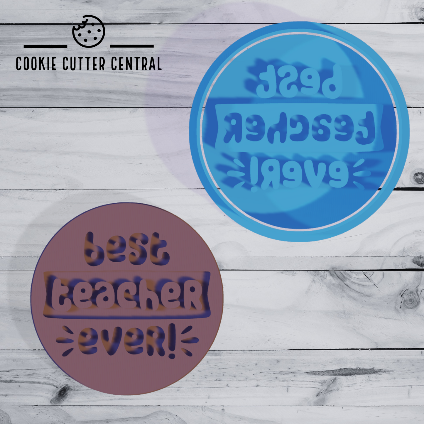 Best Teacher Ever Cookie Cutter and Embosser - 7.5cm Round