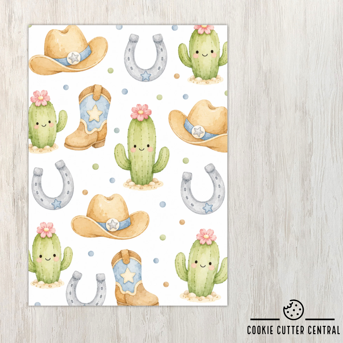 Blue Western Cactus Cookie Backing Cards – Pack of 10