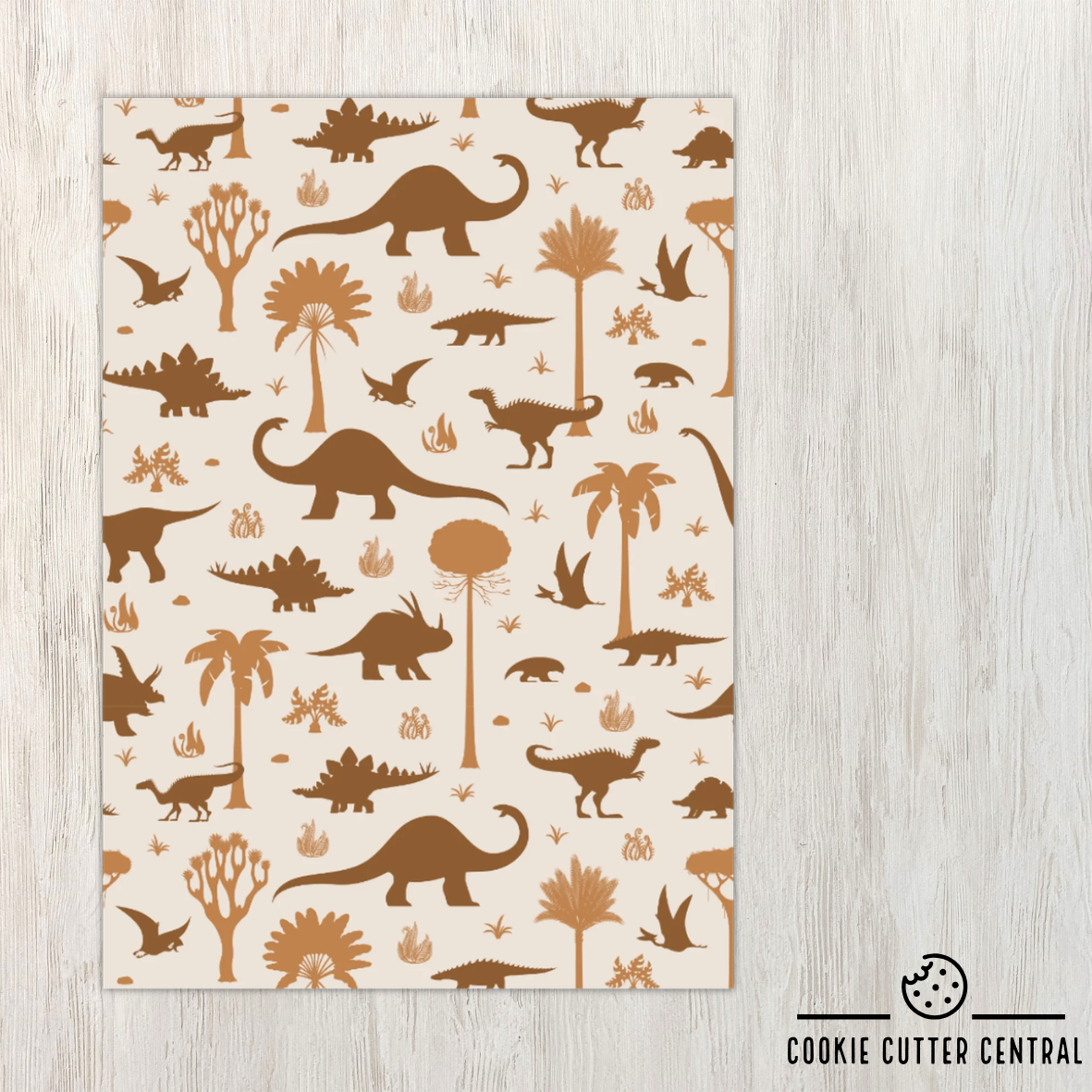 Brown Dinosaur Pattern Cookie Backing Cards - Pack of 10