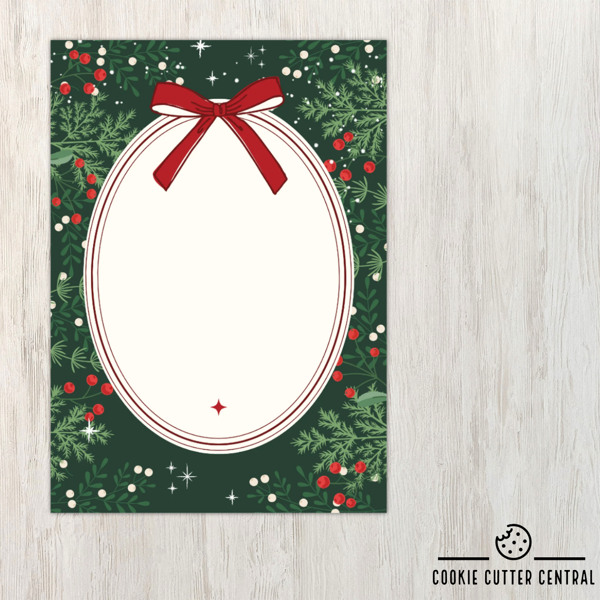 Christmas Greenery and Red Bow Cookie Backing Cards – Pack of 10
