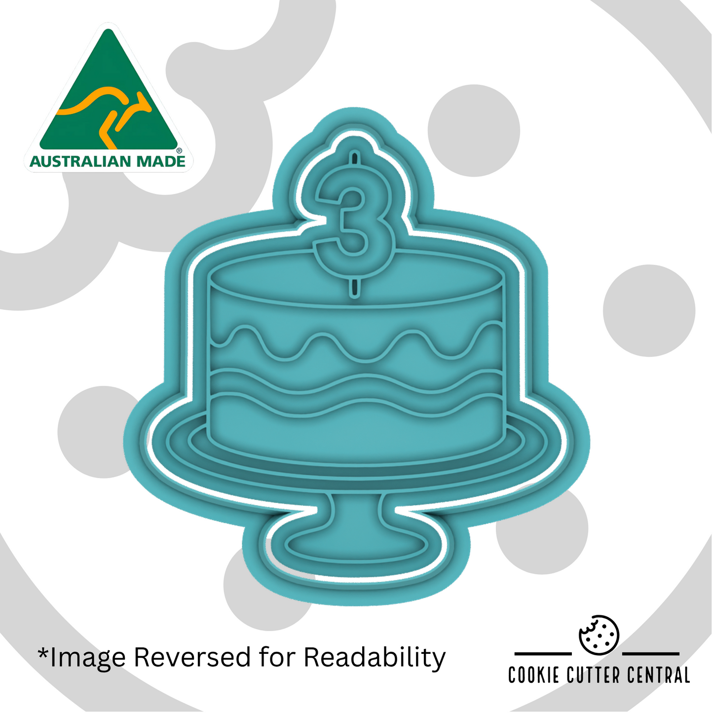 Cake with Number Three Candle Cookie Cutter and Embosser - 7.7cm x 7.1cm
