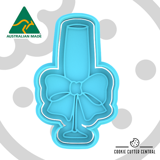 Champagne Glass with Bow Cookie Cutter and Embosser - 9.2cm x 5.4cm