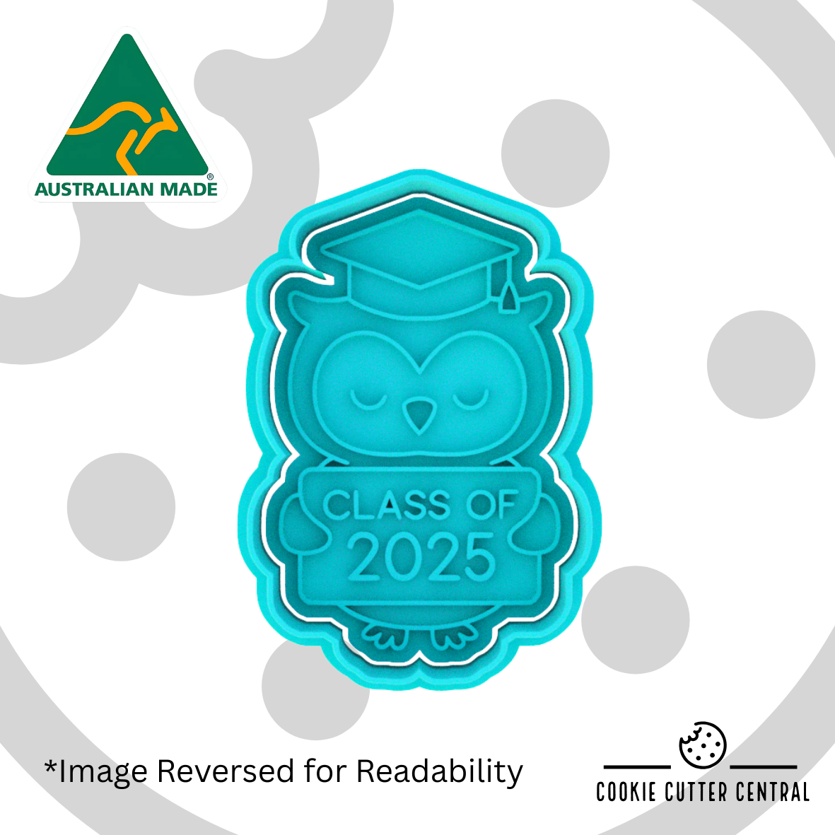 Class of 2025 Owl Cookie Cutter and Embosser - 7.9cm x 5.2cm
