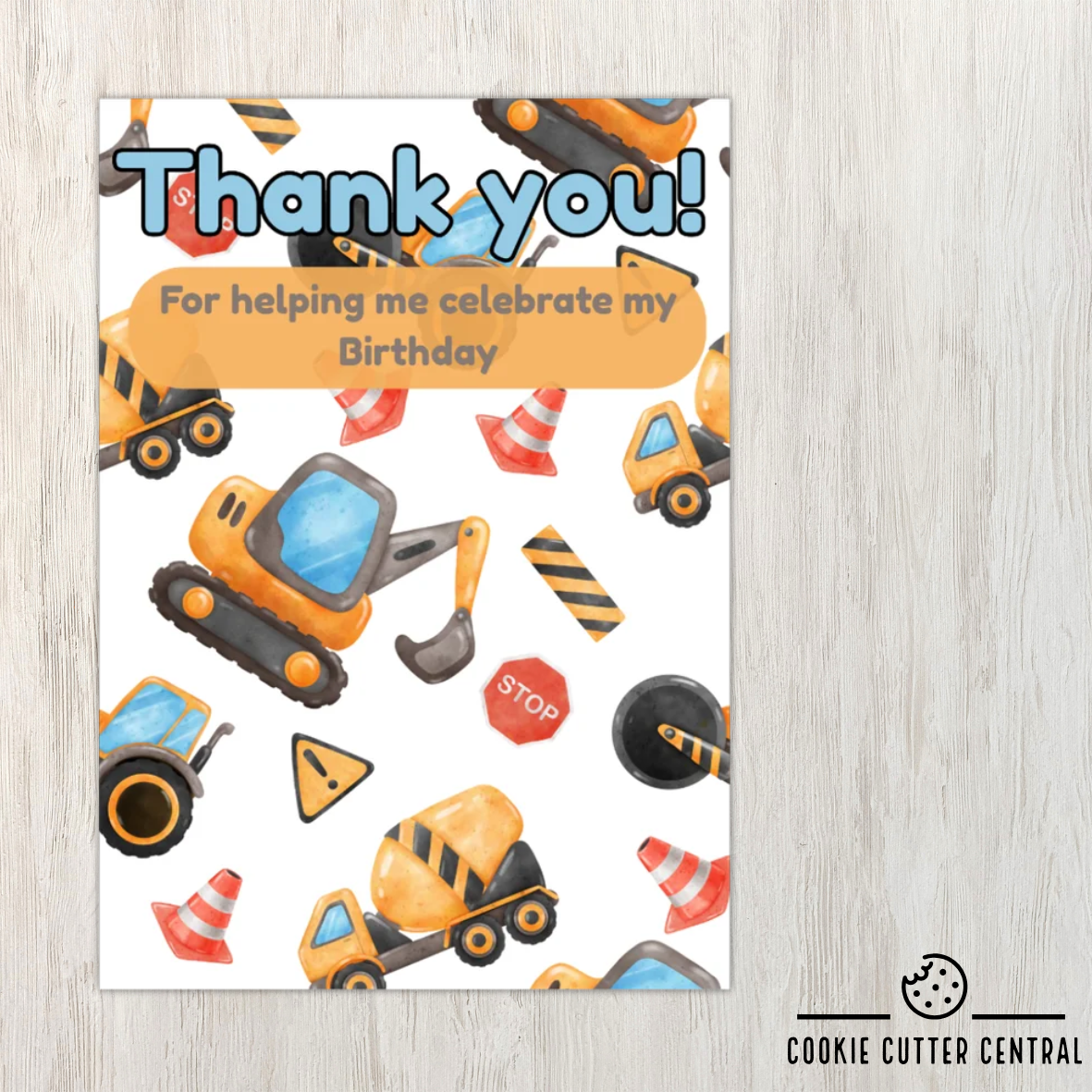 Construction Thank You Cookie Backing Cards – Pack of 10