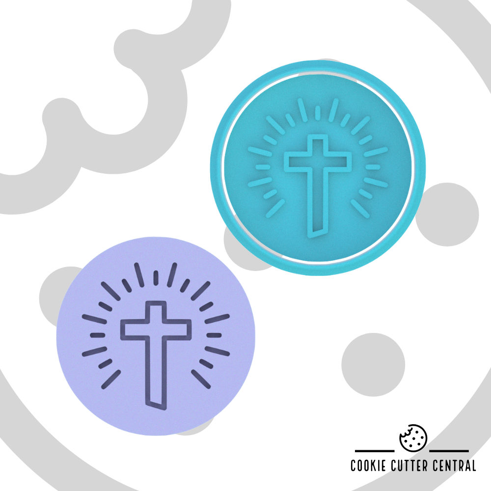 Holy Cross on Circle Cookie Cutter and Embosser - 6.5cm Round