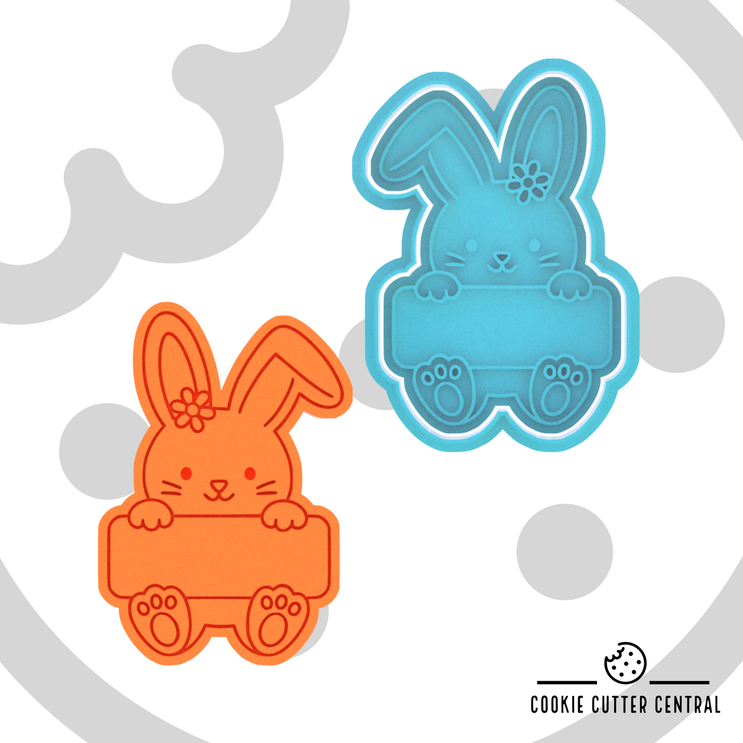 Cute Easter Bunny Name Plaque Cookie Cutter and Embosser - 9.3cm x 6.5cm
