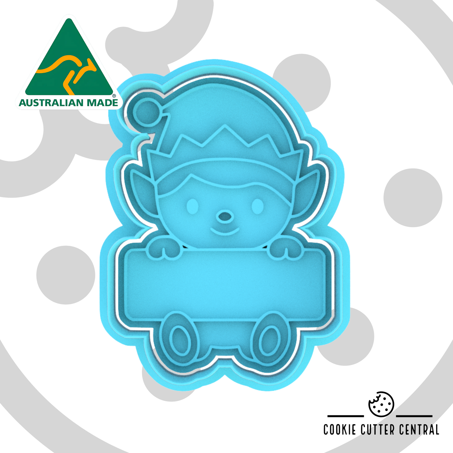 Cute Elf Name Plaque Cookie Cutter and Embosser - 7.7cm x 5.6cm