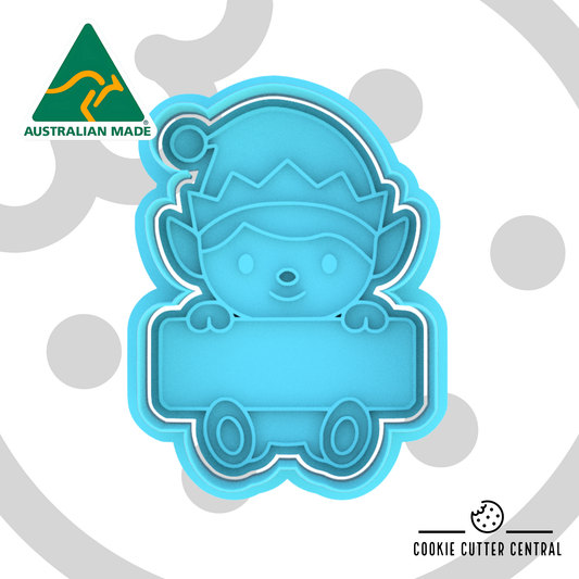 Cute Elf Name Plaque Cookie Cutter and Embosser - 7.7cm x 5.6cm