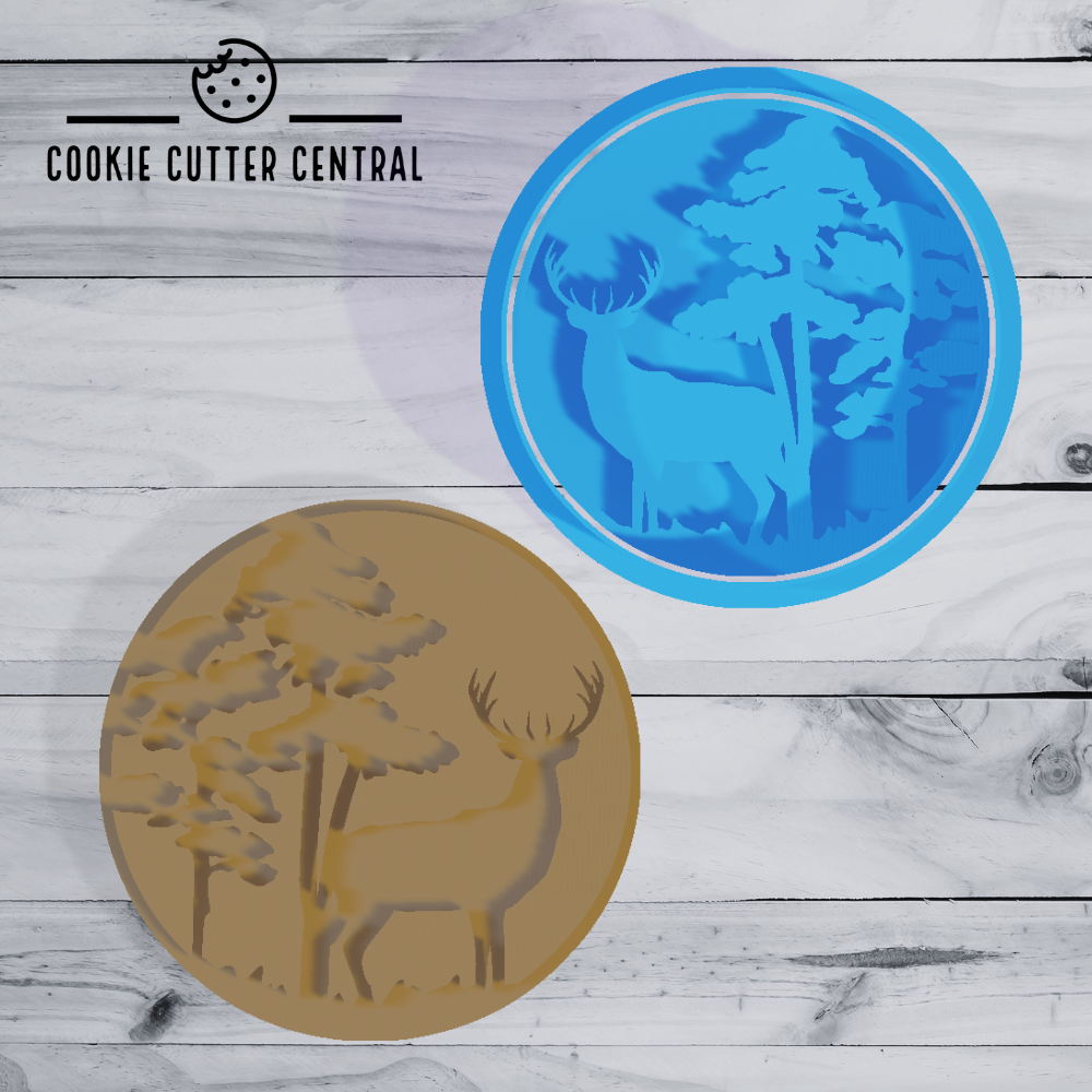 Deer Scene Cookie Cutter and Embosser - 7.5cm Round