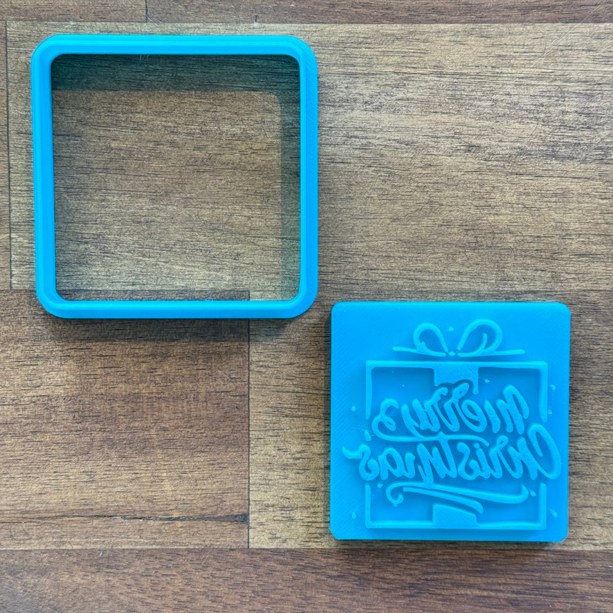 Merry Christmas (Present) Cookie cutter and Embosser - 5.8cm Square