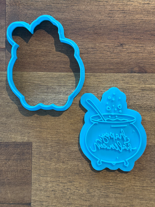 Happy Halloween Cauldron Cookie Cutter and Embosser - 7.5cm x 5.9cm