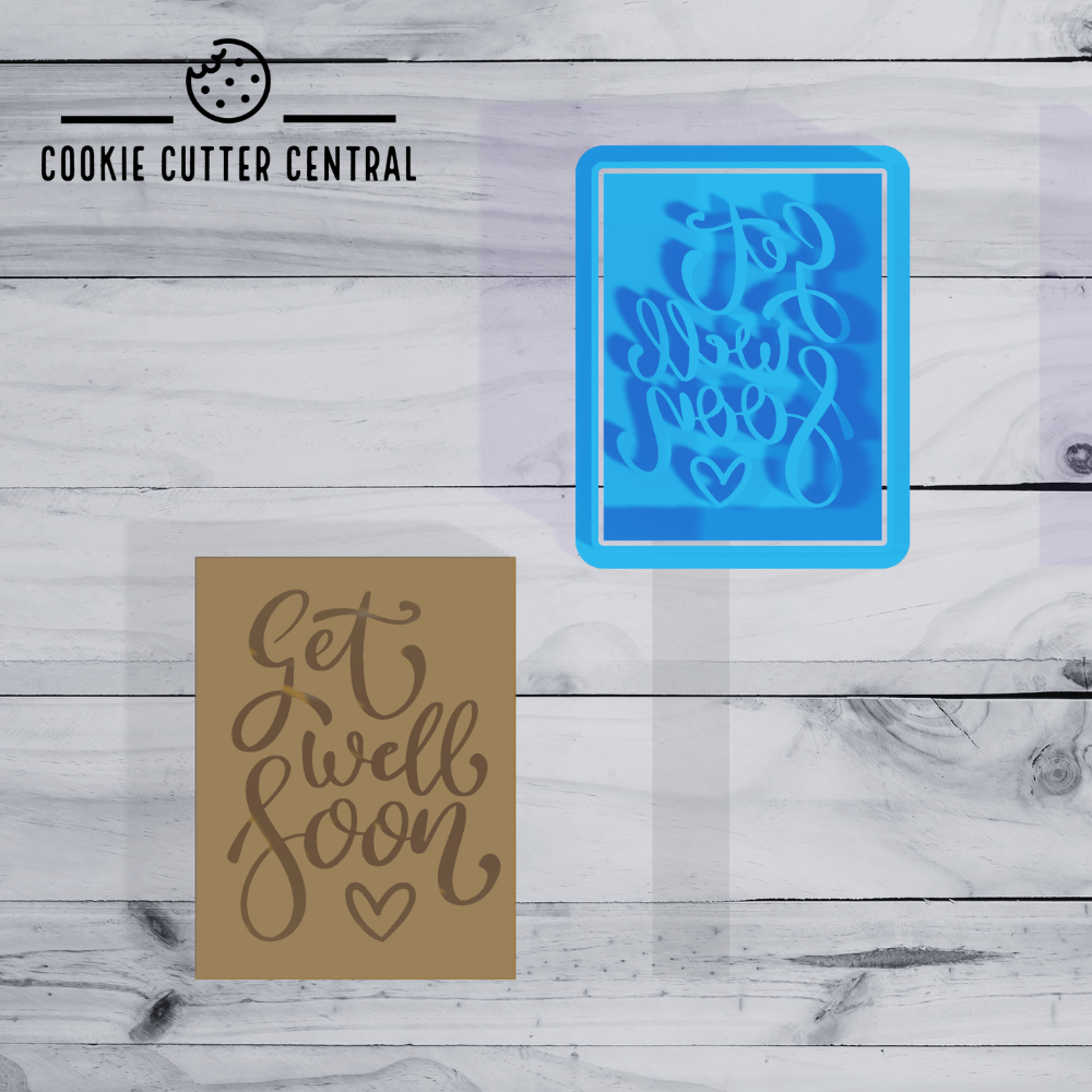 Get Well Soon Square Cookie Cutter and Embosser 6.6cm x 5cm