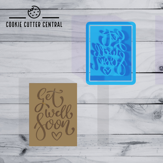 Get Well Soon Square Cookie Cutter and Embosser 6.6cm x 5cm