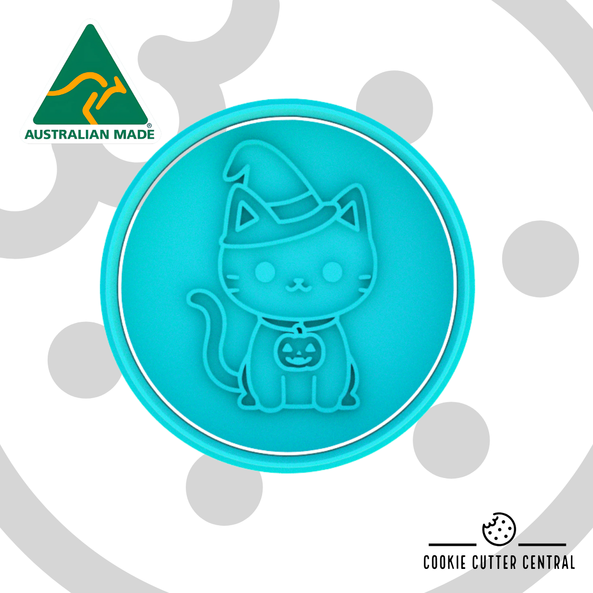 Halloween Cat Cookie Cutter and Embosser - 7.5cm Round
