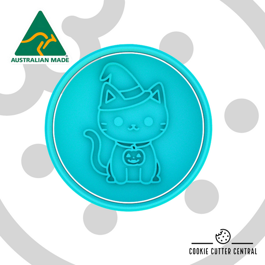 Halloween Cat Cookie Cutter and Embosser - 7.5cm Round