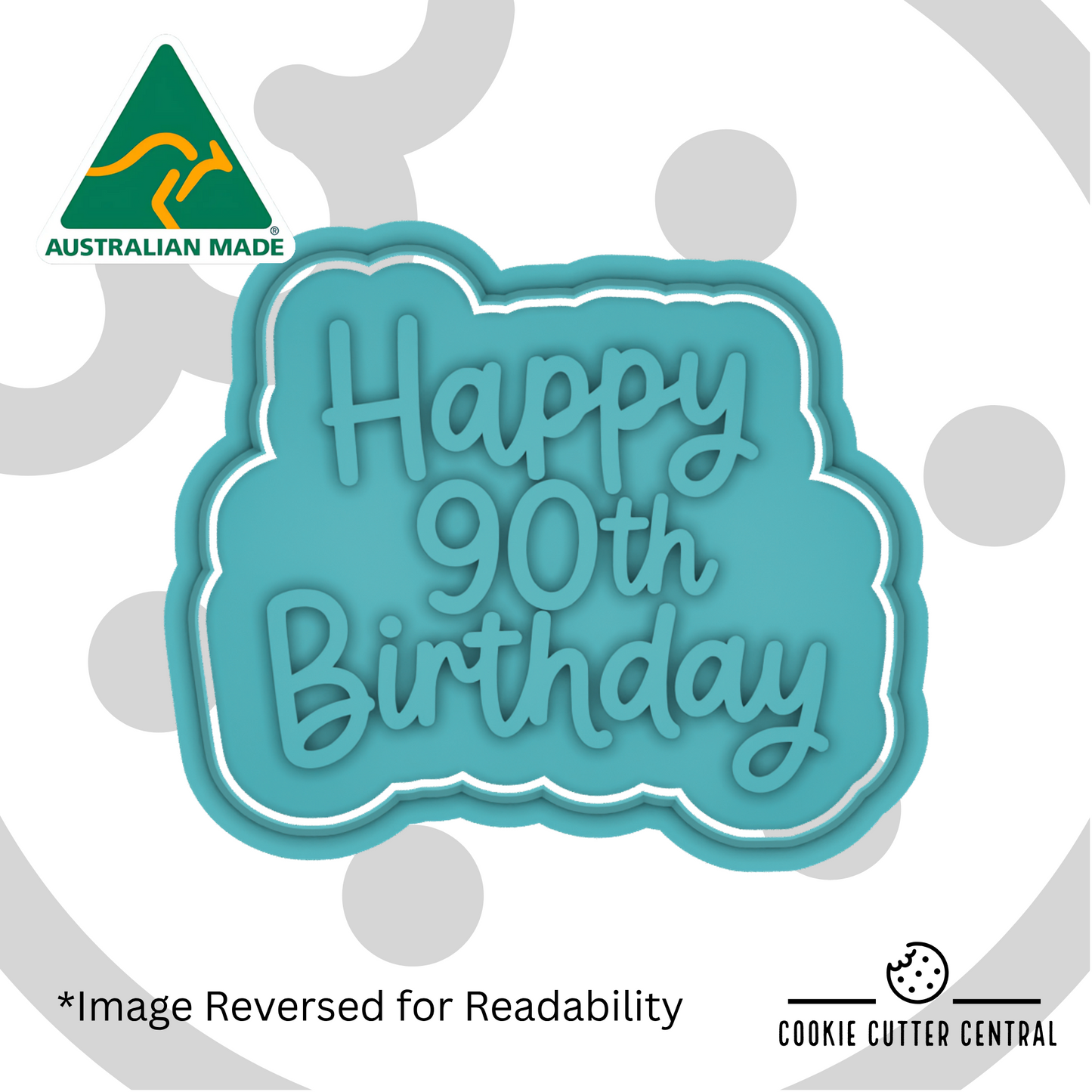 Happy 90th Birthday Cookie Cutter and Embosser - 6.8cm x 8.1cm
