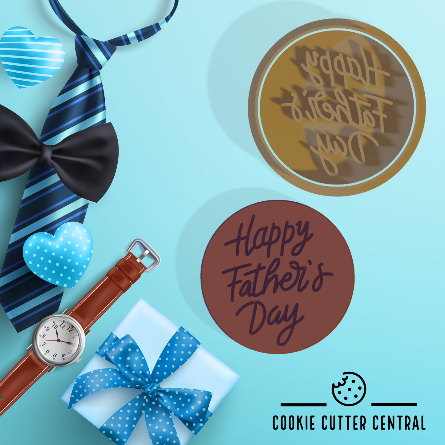 Happy Father's Day Cookie Cutter and Embosser - 6.5cm Round