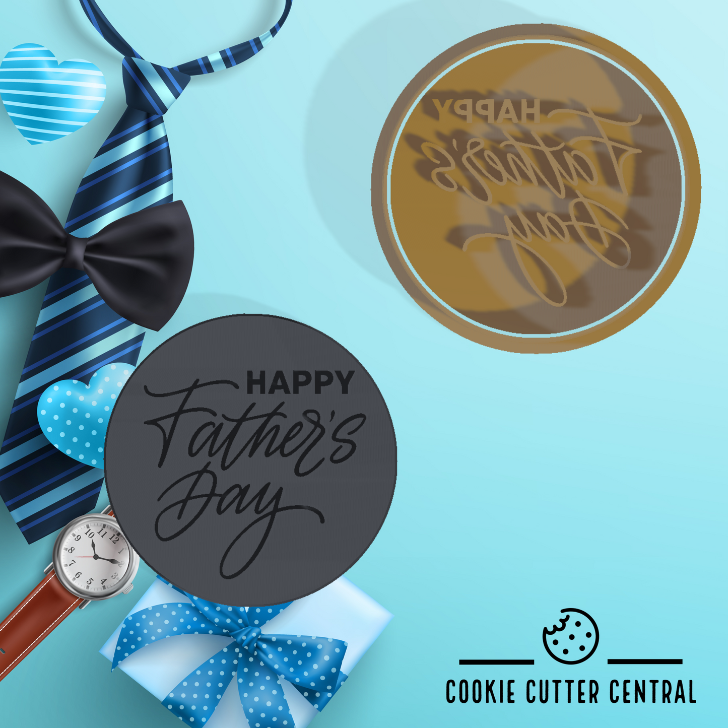Happy Father's Day Cookie Cutter and Embosser - 7.5cm Round