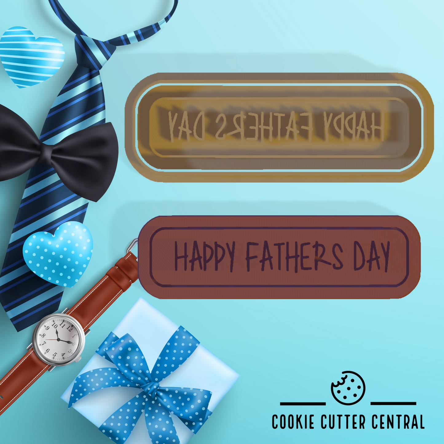 Happy Fathers Day Rounded Rectangle Sign Cookie Cutter and Embosser - 3.2cm x 10.8cm