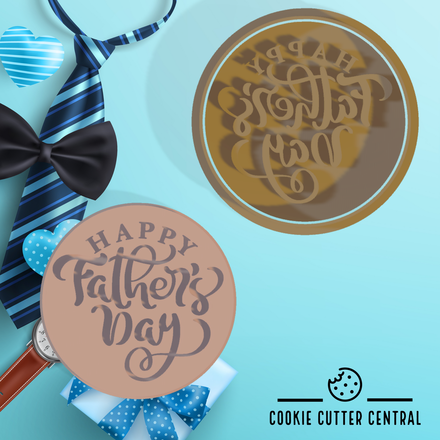 Happy Fathers Day Cookie Cutter and Embosser - 7.5cm Round