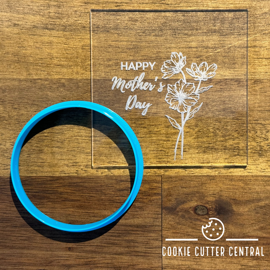 Happy Mother's Day with Flowers 7.5cm Cookie Cutter and Acrylic Debosser