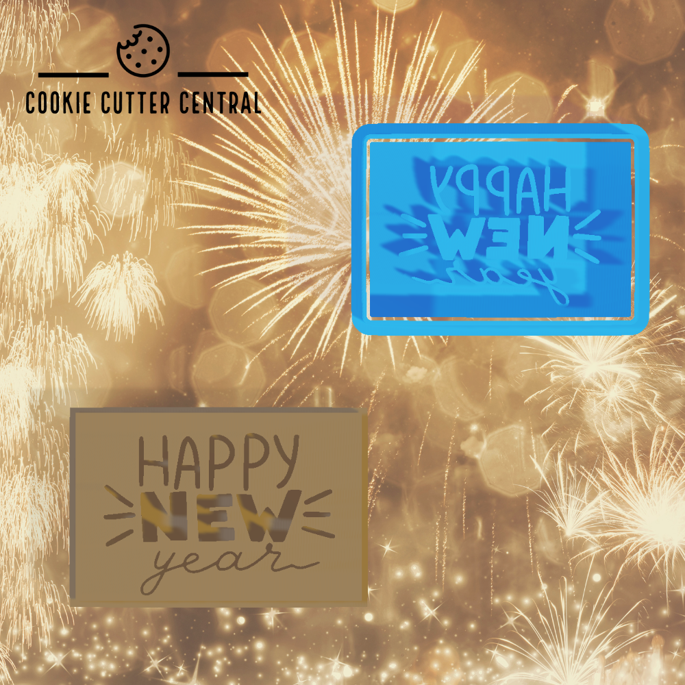 Happy New Year Cookie Cutter and Embosser - 4.8cm x 7.1cm