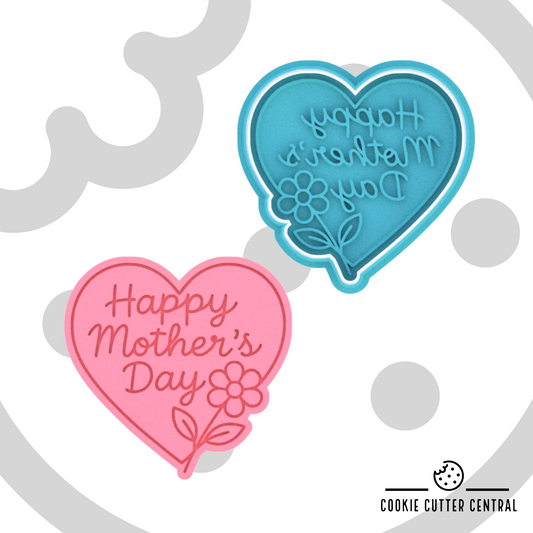 Happy Mother's Day Heart with Flower Cookie Cutter and Embosser - 7.8cm x 8cm