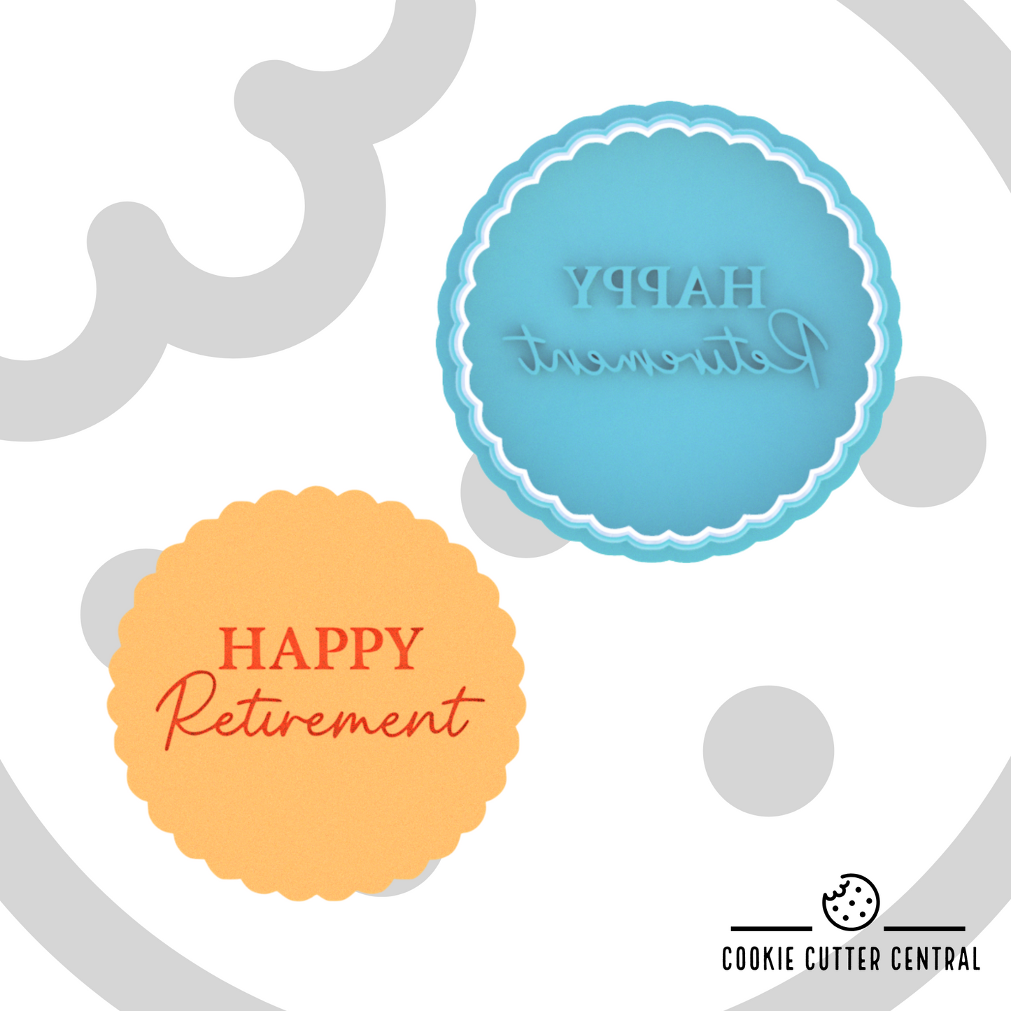 Happy Retirement Scalloped Circle Cookie Cutter and Embosser - 7.5cm