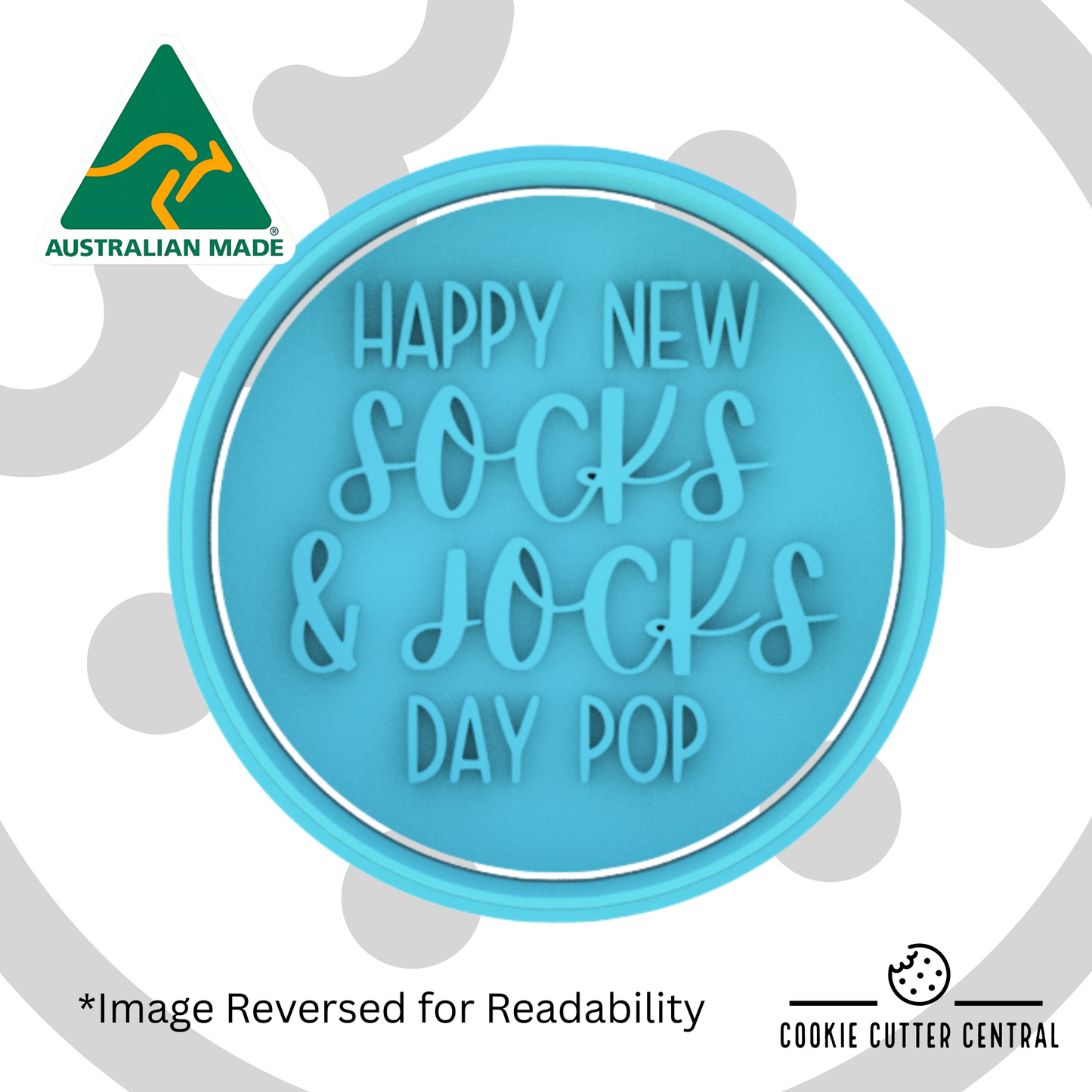 Happy New Socks & Jocks Day Pop Cookie Cutter and Embosser - 6.5cm Round
