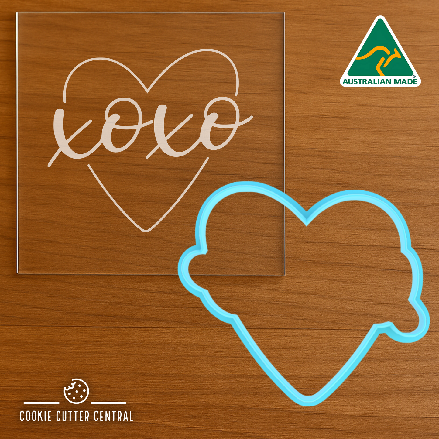 Heart with XOXO Cookie Cutter and Acrylic Debosser - 8cm x 9cm