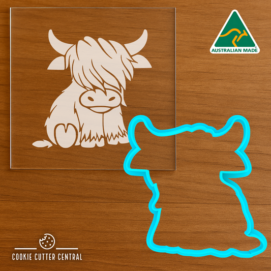 Highland Cow Cookie Cutter and Acrylic Debosser - 8.1cm x 8.1cm