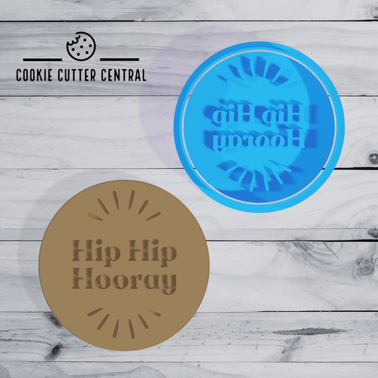 Hip Hip Hooray Cookie Cutter and Embosser 7.5cm Round