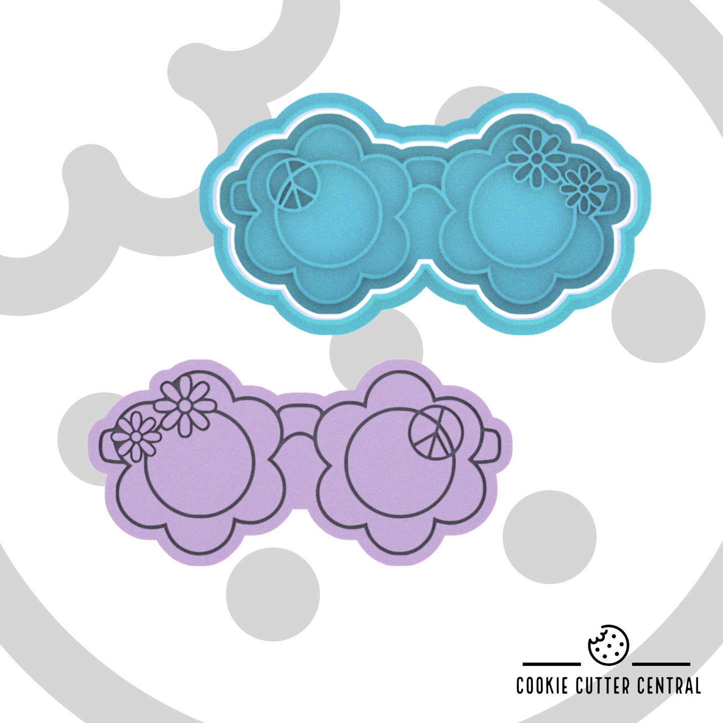 Hippie Peace Glasses Cookie Cutter and Embosser - 4.7cm x 9.6cm