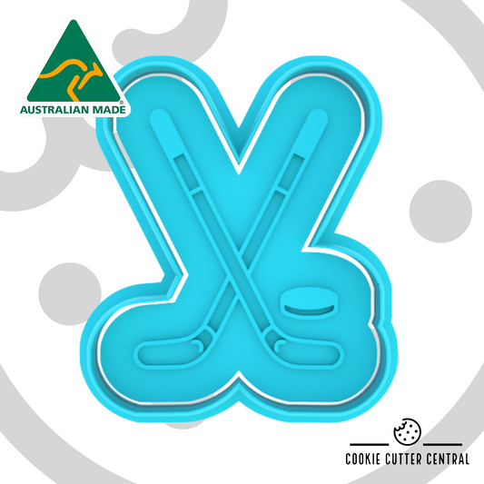 Hockey Sticks with Puck Cookie Cutter and Embosser - 7.5cm x 6.4cm