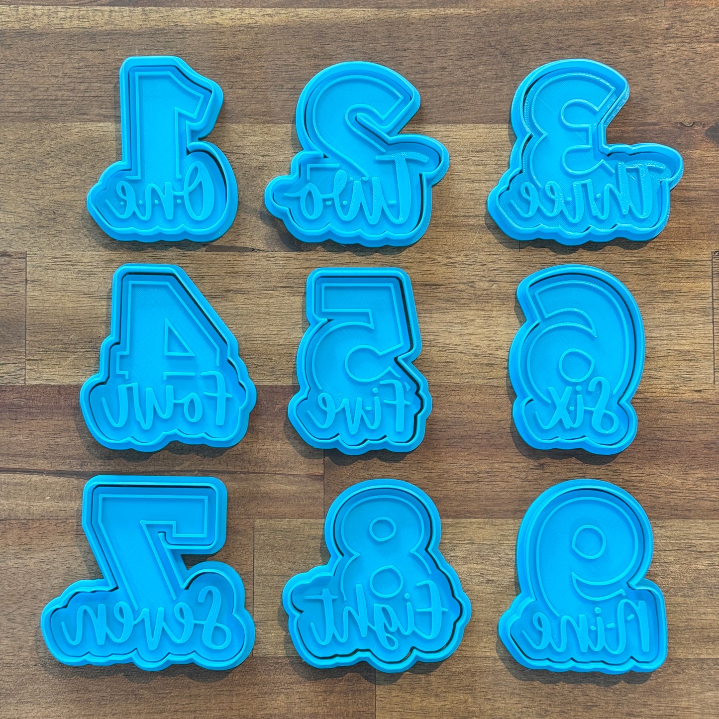 Numbers 1-9 with Cursive Number Text Cookie Cutter and Embosser Set - 8cm Height
